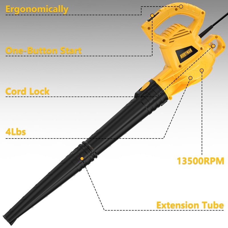 ALLOYMAN Electric Leaf Blower,7AMP Lawn Blower,130MPH Mini Leaf Blower Lightweight