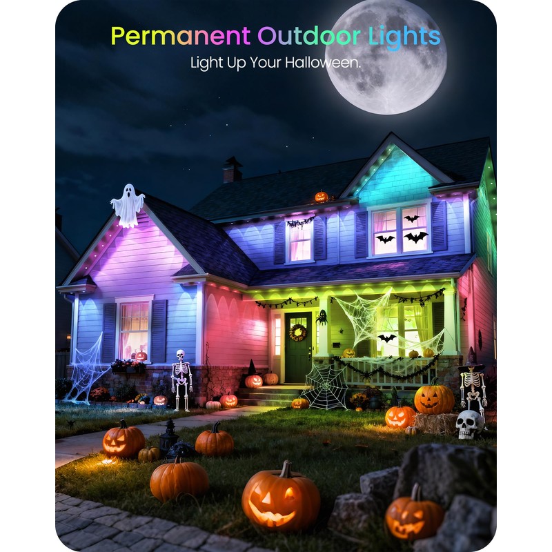 GOEBLESON Permanent Outdoor Lights, 100 FT RGB & White Eaves