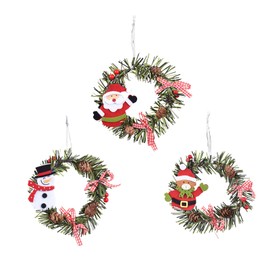 Christmas Wreath, 5.9 inches (15 cm), Set of 3, Cute Santa Claus, Snowman, Bear, Pine Cones, Garland, Christmas Tree, Ornament, Door, Entrance Wreath, Wall Hanging, Interior Decoration, Present (A)
