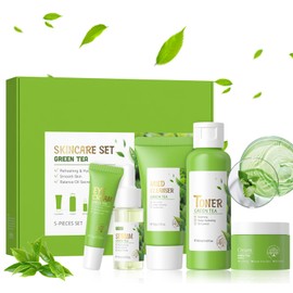 Green Tea Skincare Set for Women, Facial Kit for Women/Teenage Girls, Facial Skin Care Sets & Kits with Cleanser, Toner, Serum, Eye Cream, Cream, Skincare Gift Set Glow Skin, Balance Oil, Shrink Pore