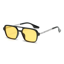 qinqilanqi-S Trendy Vintage 70s Square Sunglasses for Men and Women Metal Design, Double Bridge UV Protection, Black/yellow