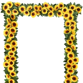 Shiny Flower 4 Pcs Artificial Sunflower Garland Silk Sunflower Vine Artificial Flowers with Green Leaves Wedding Table Garden Home Decor, Yellow