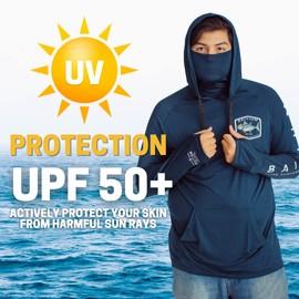 Fishing Shirts for Men,UPF50 Hooded Long Sleeve with Gaiter, Sun Protection Dry Fit Apparel, Cooling Moisture Wicking with Face Mask, Fishing Clothes for Men - Bluefin (3X-Large, Blue)