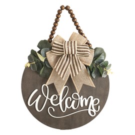 Welcome Sign for Front Door Wreath Decorations for All Seasons Front Porch Decor Hanging Gift for Farmhuose Home Outdoor Indoor(Welcome)
