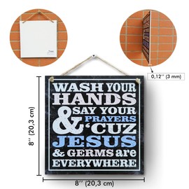 CARISPIBET Wash you hands and say your prayers Home signs Bathroom signs Decor Wall Art faith & belief religious signs home decoration signs 8" x 8''