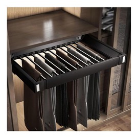 Pull Out Pants Rack for Closet, Retractable Wardrobe Trousers Rack Jeans Hanger for Cabinet Inner Width 33.5"~47.2", Space Saving Aluminum Alloy Closet Organizer (Black)