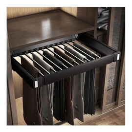 Pull Out Pants Rack for Closet, Retractable Wardrobe Trousers Rack Jeans Hanger for Cabinet Inner Width 33.5"~47.2", Space Saving Aluminum Alloy Closet Organizer (Black)