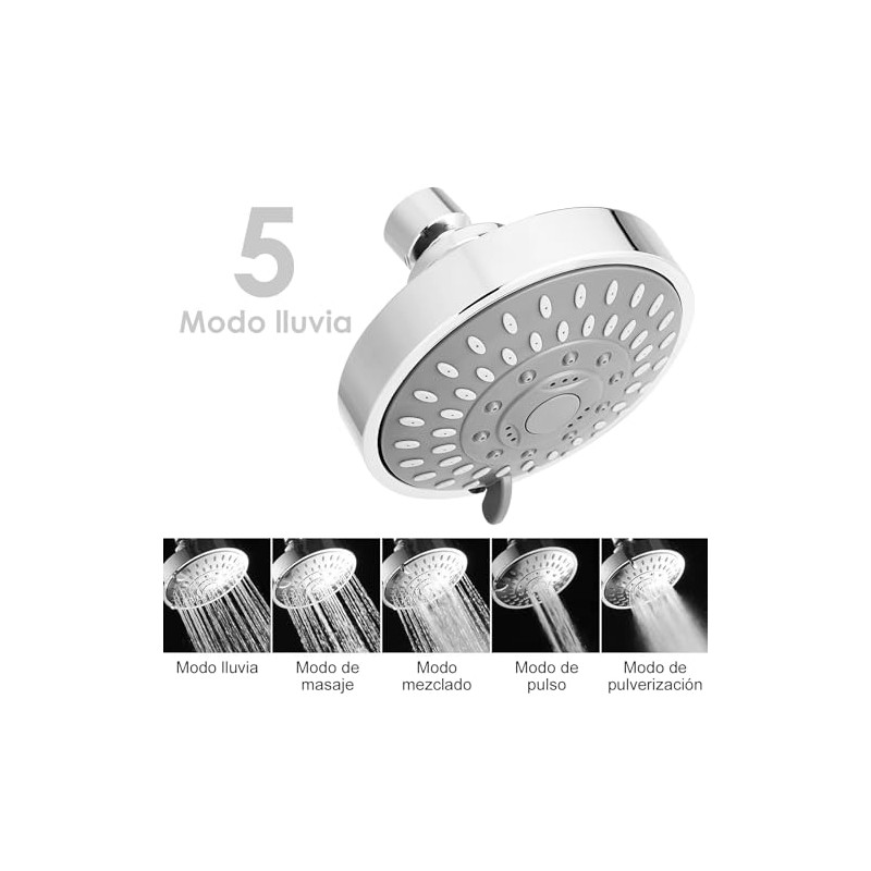 YOMYM Cabezal de Ducha Lluvia de Alta Presión, 5 Configuraciones