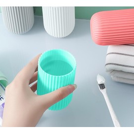 3 Portable Travel toothbrushes and Dental Storage Boxes Set, Simple Couple toiletries Cup, Brushing Cup (Pink Green White, 6 * 19.6CM)