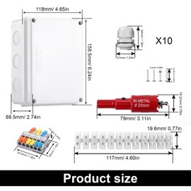 FINELYCR Waterproof Junction Box, 150 x 110 x 70 mm, IP65 Waterproof Junction Box, Surface-Mounted, White, with Clamps and Mounting Material, for Diameter 6-12 mm Cable