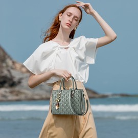 NICOLE & DORIS Women Designer Handbags Fashion Top Handle Bag Ladies Printed Handbag Shoulder Bag PU Leather Crossbody Bag Medium Hand Bags with Pendant Green