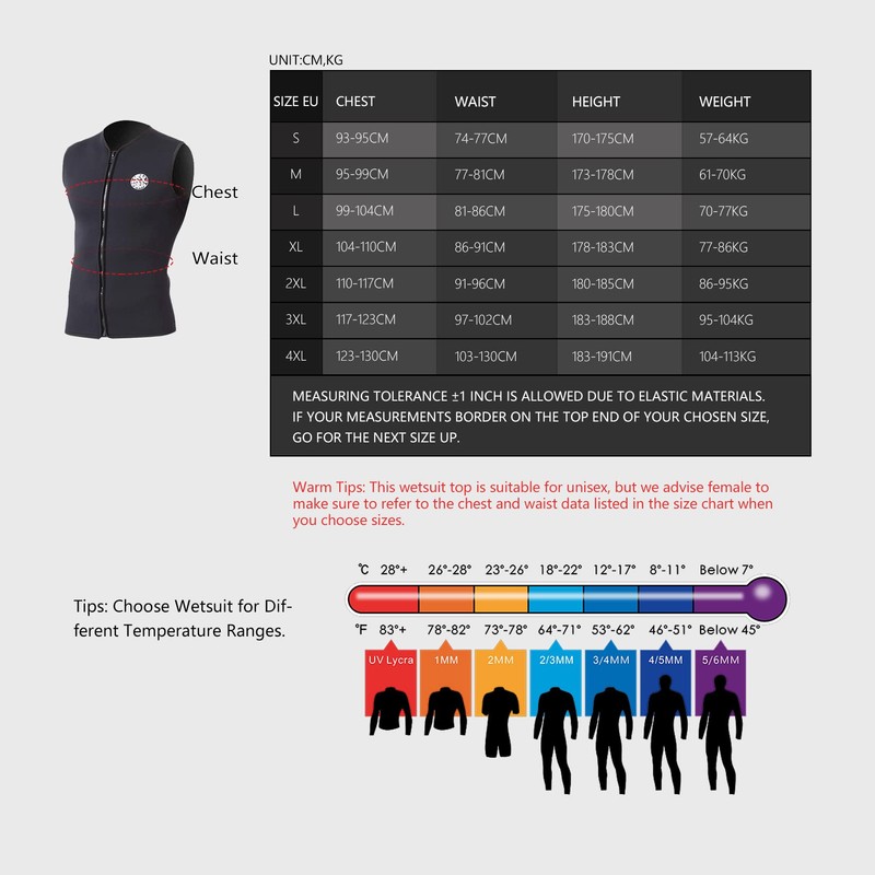 PAWHITS Wetsuit 3mm Black Sleeveless Thermal Vest for Men Women