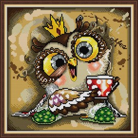 CROSSDECOR Stamped Cross Stitch Kits,Animals Counted Cross-Stitch Needlepoint Kits for Beginners,Embroidery Kit Arts and Crafts for Home Wall Decor Gifts-Owl 31×31CM