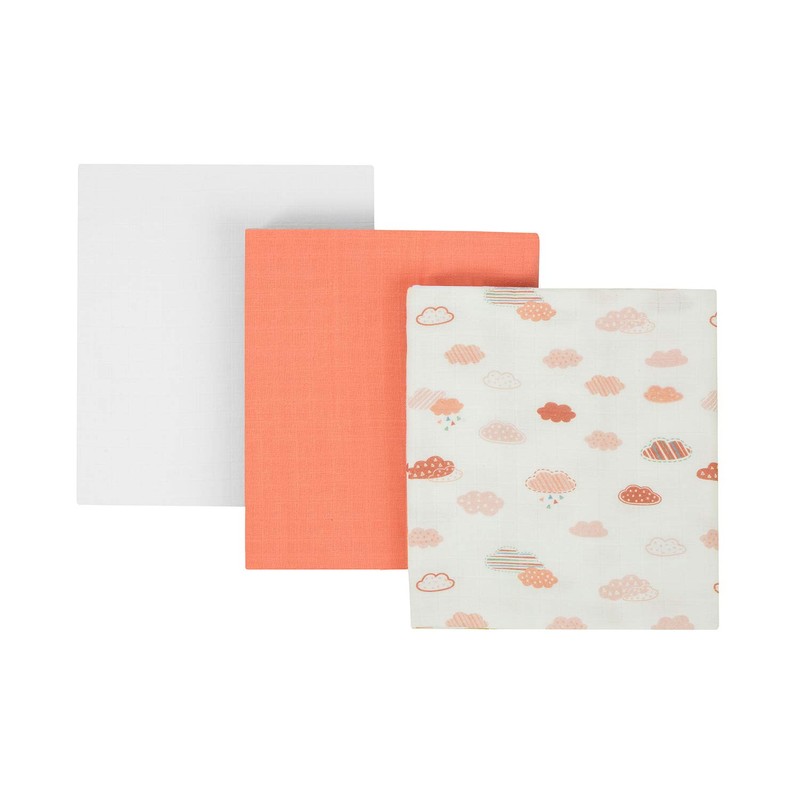 Clevamama Clevamama Bamboo Muslin Cloth Set - Coral (3pk)