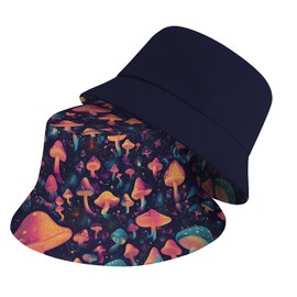 Bucket Hat for Men Women Reversible 2-Sided Printed Packable Fishing Sun Hat for Summer Outdoor Travel Hiking Beach,Mushroom
