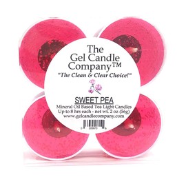 4 Pack of Sweet Pea Scented Mineral Oil Based Up to 8 Hour Tea Lights by The Gel Candle Company