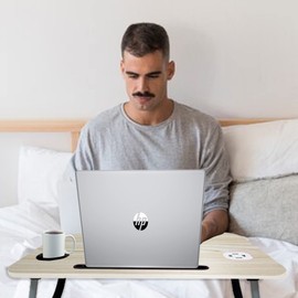 Laptop Table Bed Desk Tray Upgraded with USB Ports, Pad & Cup Holder, Drawer - for Bed/Sofa/Couch/Floor/Work/Study/Reading/Writing/Drawing/Homework - Foldable & Portable Breakfast Table Lap Desk