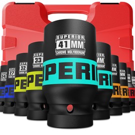 Aiourx 10 Piece 1" Drive Impact Socket Set, 21 mm-41 mm Jumbo Socket, Metric, 6-Point, Heavy Duty CR-MO, Large Automotive Repairs, Truck, Excavators