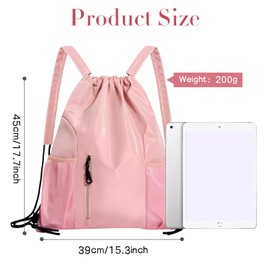 Bomiclss Drawstring Backpack Waterproof Swim Bags, Sports Gym Sackpack with Mesh Pockets, Large Capacity Drawstring Shoulder Bag for School Sports Swimming Gym Travel (Pink)