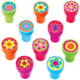 Baker Ross FC792 Flower Self-Inking Stampers - Pack of 10, Stamps for Kids, Party Bag Fillers for Kids, Teacher Supplies