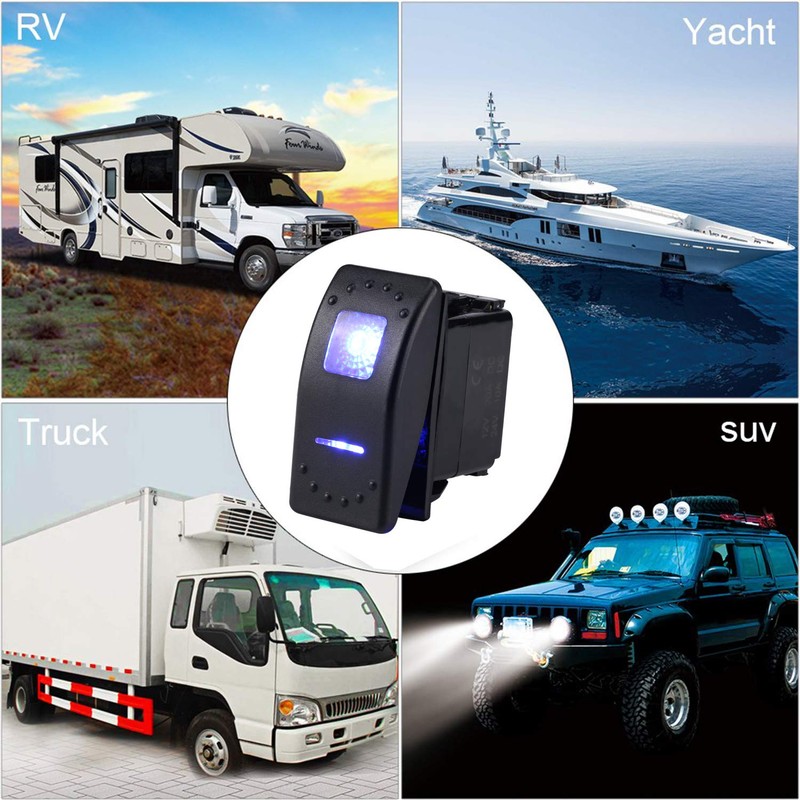 Garfour 12V5A Waterproof Blue LED Rocker Switch 5pin with Pattern