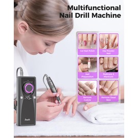 Yomanta Electric Nail Drill Professional Kit: 45,000 RPM USB Rechargeable Efile Nail Drill Nail File with 12 Bits for Polishing Gel/Acrylic Nails- Portable Manicure Tool Set for Salon/Home-Black