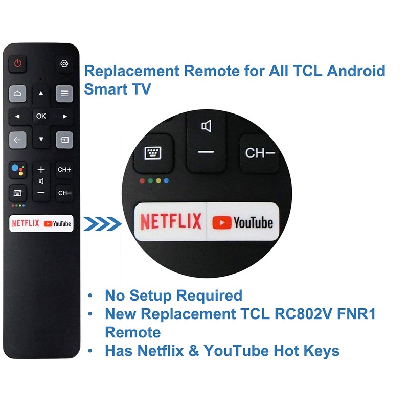 Remote Control (RC802V FNR1) Replacement for All TCL Android 4K