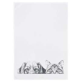 Tea Towel White Dog & Cat Dark Grey