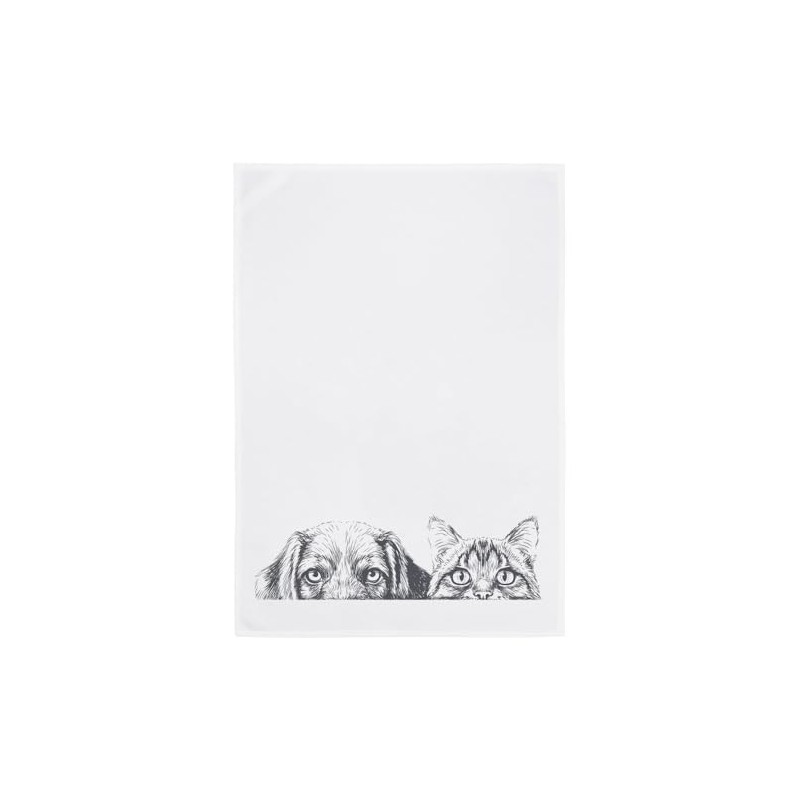 Tea Towel White Dog & Cat Dark Grey