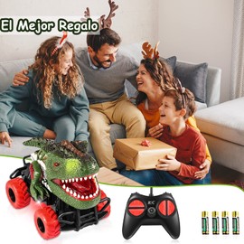 Dinosaurios Carro de Control Remoto, Carrito Eléctrico de Largo Alcance, Juguete de Dinosaurio de Coches para Niños, Regalos Navidad y Cumpleaños, para Niños y Niñas de 3 a 14 Años (Verde)