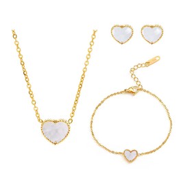 RPAEOY Jewellery Set for Women Love Heart Pendant Necklace Earring Bracelet 18K Gold Plated Fashion Jewellery Set Gift for Wedding Bridal Bridesmaid Birthday AnniversaryWhite