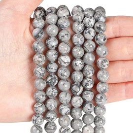 XIANNVXI Natural Stone Card Jasper Beads for Threading with Hole Round Crystals Gemstones for Threading Beads for Bracelets Chains DIY Jewellery Crafts 8 mm (Approx. 47 Pieces