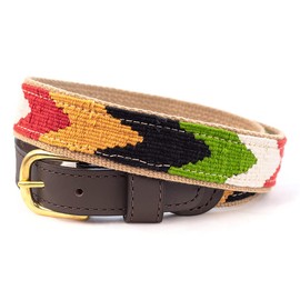 A Tail We Could Wag Cotton & Leather Belt - Handmade Guatemalan Cotton Weave with Colorful Patterns & Solid Brass Buckle | Chevron | Harvest, 42"