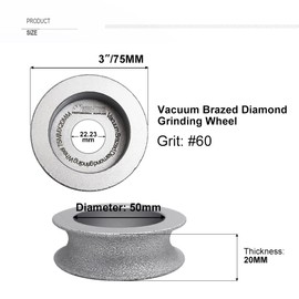 SHDIATOOL 3 Inch Profile Hand Diamond Wheel Height 20mm Half-Round Edge Grinding for Stone Marble Granite Rock