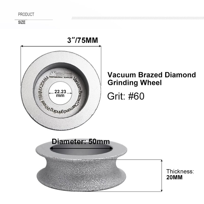 SHDIATOOL 3 Inch Profile Hand Diamond Wheel Height 20mm Half-Round