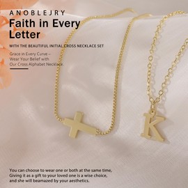 ANOBLEJRY Cross Necklace for Women Layered Initial V Letter Necklaces for Women Gold Jewelry Chrisian Sister Birthday Gifts Christian Jewelry