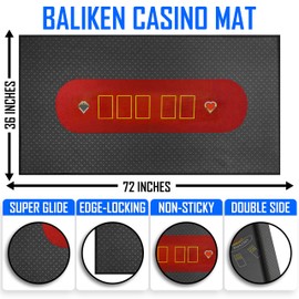 BALIKEN 36x72 Inches Texas Holdem Poker Mat & Blackjack Table Top Casino Felt Professional Grade Mat (Burgundy, Grey)