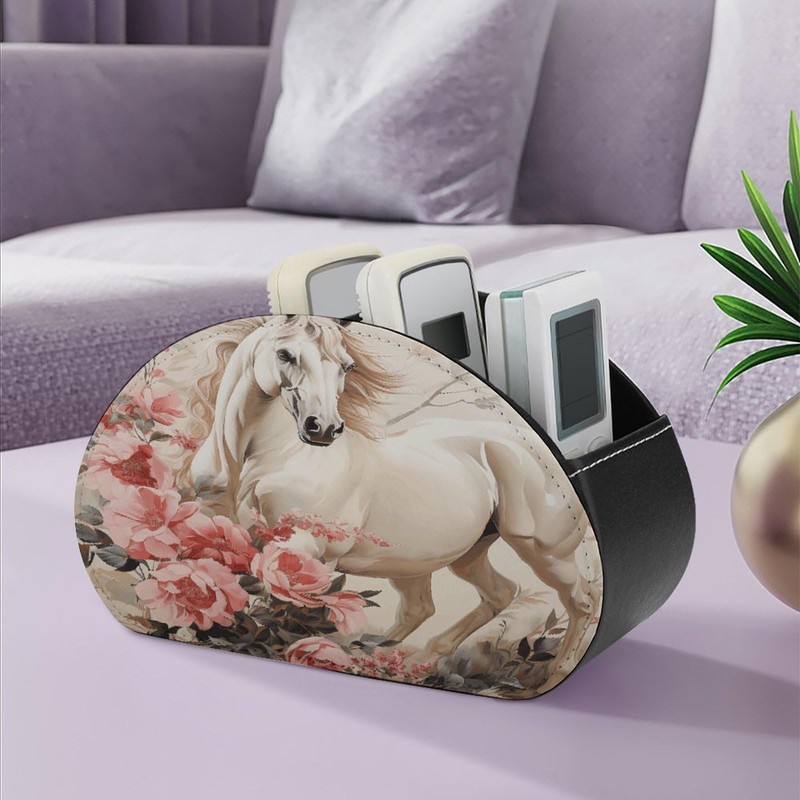 NHYDSPQ PU Leather Remote Caddy/box/tray,Horse Image Print Remote Control Holder,curved