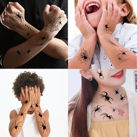 10 sheets spider web Bat spider Temporary tattoo Realistic decal face shoulder arm back party spooky scary decoration Design