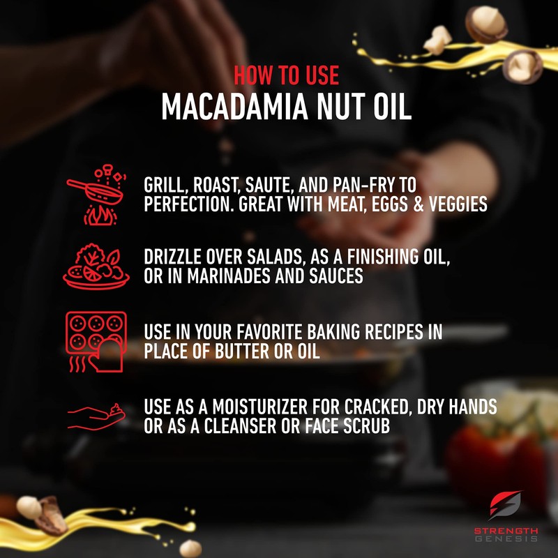 Strength Genesis Australian Macadamia Nut Oil, Cold-Pressed Macadamia Oil for