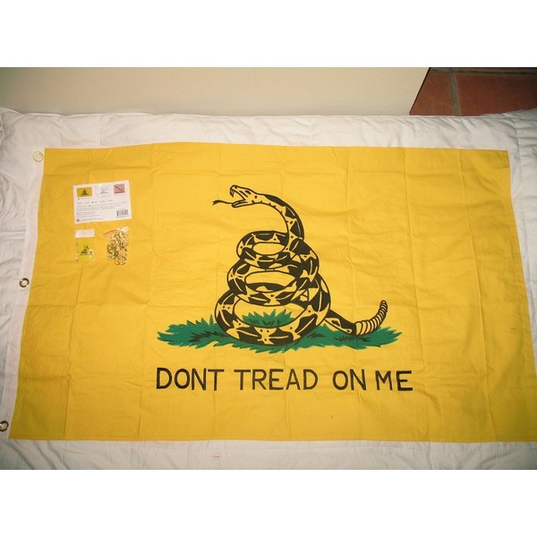 4x6 Gadsden Don't Tread On Me Tea Party Embroidered Sewn 100% Cotton Flag 4'x6' Banner with Tea Party Pin and Clips