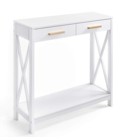 Prosumer's Choice White 2-Tier Compact Sofa and Console Table, Elegant Entryway or Hallway Side Table for Living Room, Office, Corridor