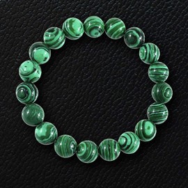 Forziani 10mm Malachite Beaded Bracelet for Men - Luck and Money - High Quality Stretch Green Gemstone Beads Mens Bracelet Size Medium - Made in USA - Gift For Him