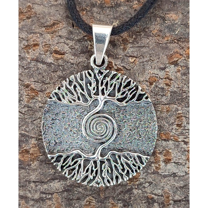 Kiss of Leather Tree of Life Pendant with Spiral 925