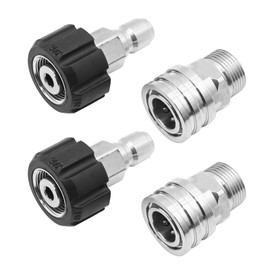 Hoypeyfiy 2 Sets M22 14mm Pressure Washer Quick Connect Fittings 14mm to 3/8inch 5000PSI Quick Connect Hose Adapters for Universal Gun Hose and Pump Connection (Silver)