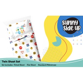 Sunny Side Up On The Go Twin Sheet Set - 3 Piece Kids Bedding Set Includes Pillow Cover - Super Soft Vehicles Microfiber Sheets