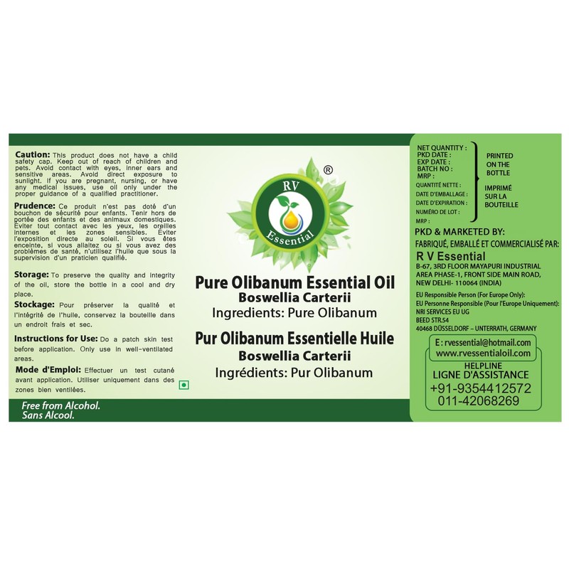 R V Essential Pure Olibanum Essential Oil 10ml (0.338oz)- Boswellia