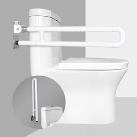 JELLYRATTBIT 29.5 Inch Handicap Grab Bars Foldable Toilet Safety Rails, Flip-Up Bathroom Grab Bar with Anti-Slip Grip, Toilet Handrails Hand Grips Shower Assist Aid for Elderly Pregnant Women Disabled