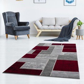 L'Baiet Verena Geometric Area Rug Red Grey 2' x 6' Runner Throw Rugs Carpet for Living Room, Bedroom, Dining Table, Office, Hallway, Foyer | Neutral Colorful Modern Abstract Home Decor