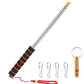 9.8ft Telescopic Flag Pole,Stainless Steel Handheld Portable Extendable Retractable Flagpole with Clips,Anti-Slip Grip,Whistle,Telescoping Flag Banner Pole Pointer for Tour Guide,Teachers (Orange Red)